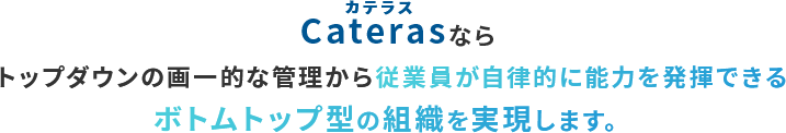 Caterasならトップダウンの画一的な管理から従業員が自律的に能力を発揮できるボトムトップ型の組織を実現します。